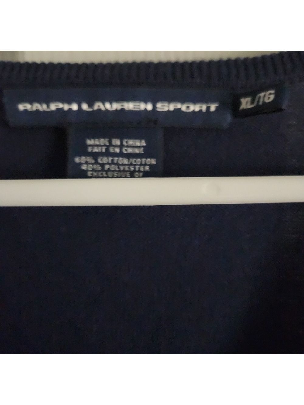 Ralph Lauren Sport Navy V-Neck Cotton Sweater Red PonyX- Large--RALPH - Picture 2 of 7